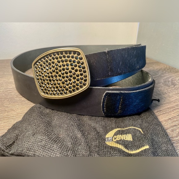 Vintage Roberto Cavalli Black Leather and Cowhide Hair + Jewel Studded Buckle - Picture 5 of 6